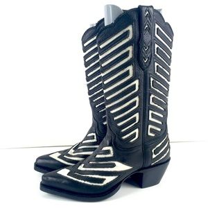 Justin Boots Black White Western L2954 10.5 Women